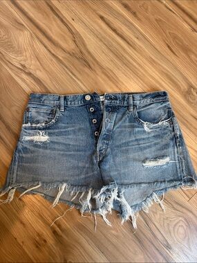 Moussy Washed Blue Distressed Denim Shorts